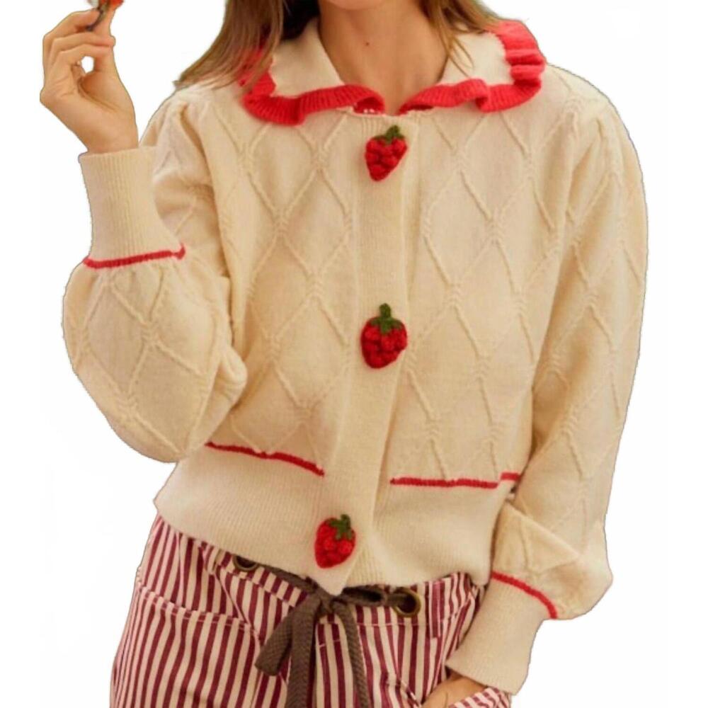 NEW LOVLOV strawberry sailor collar cardigan in cream